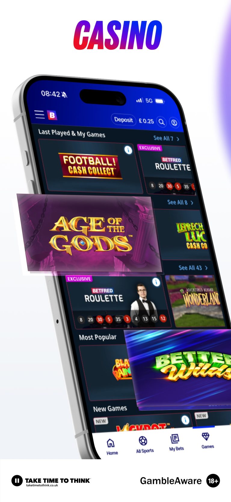 Betfred app casino lobby with slot titles – official App Store screenshot