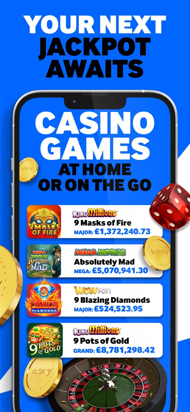 Betway Casino app jackpot casino games list – official App Store screenshot