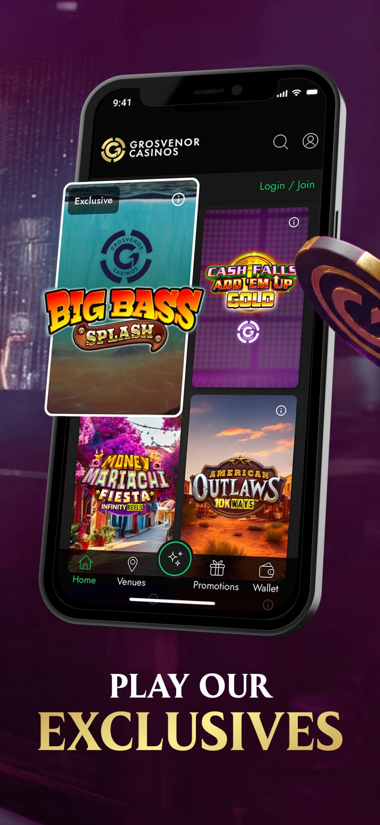 Grosvenor Casino app exclusive games lobby – official App Store screenshot