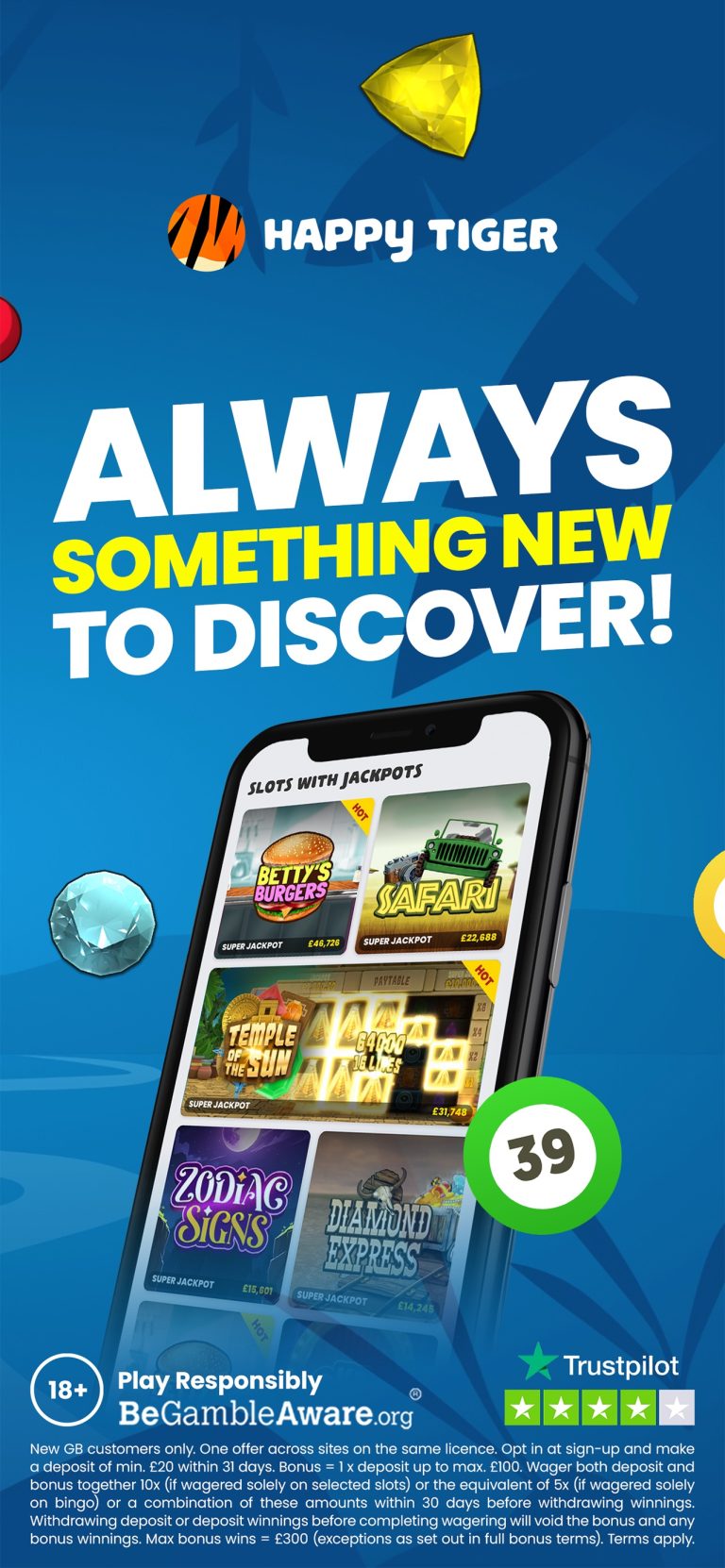 Happy Tiger app slots and bingo lobby – official App Store screenshot