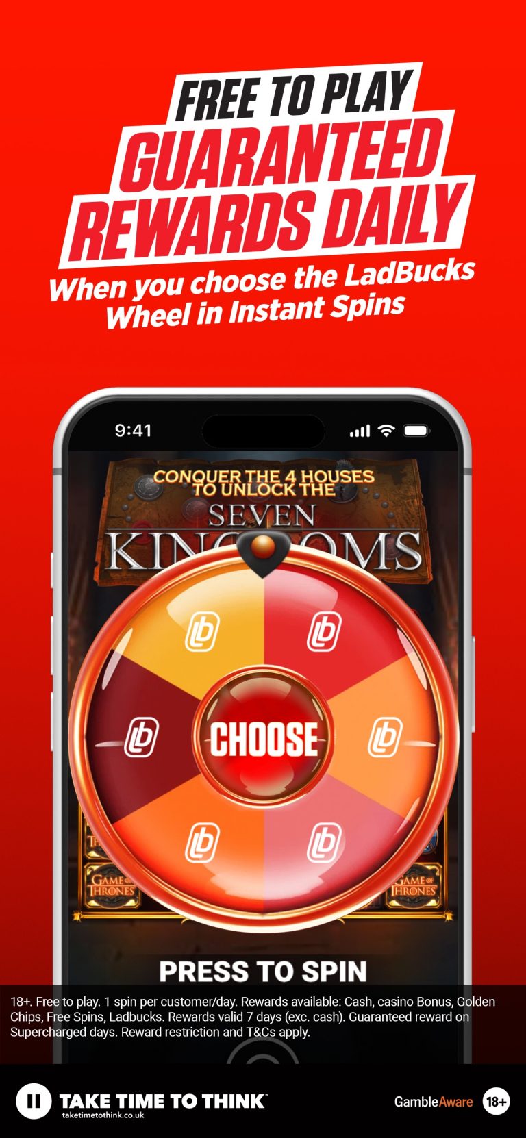 Ladbrokes Casino app free-to-play Instant Spins rewards wheel – official App Store screenshot
